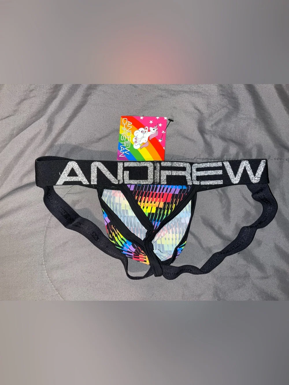 Andrew Christian Rainbow jock /thong Underwear with Glitter Band